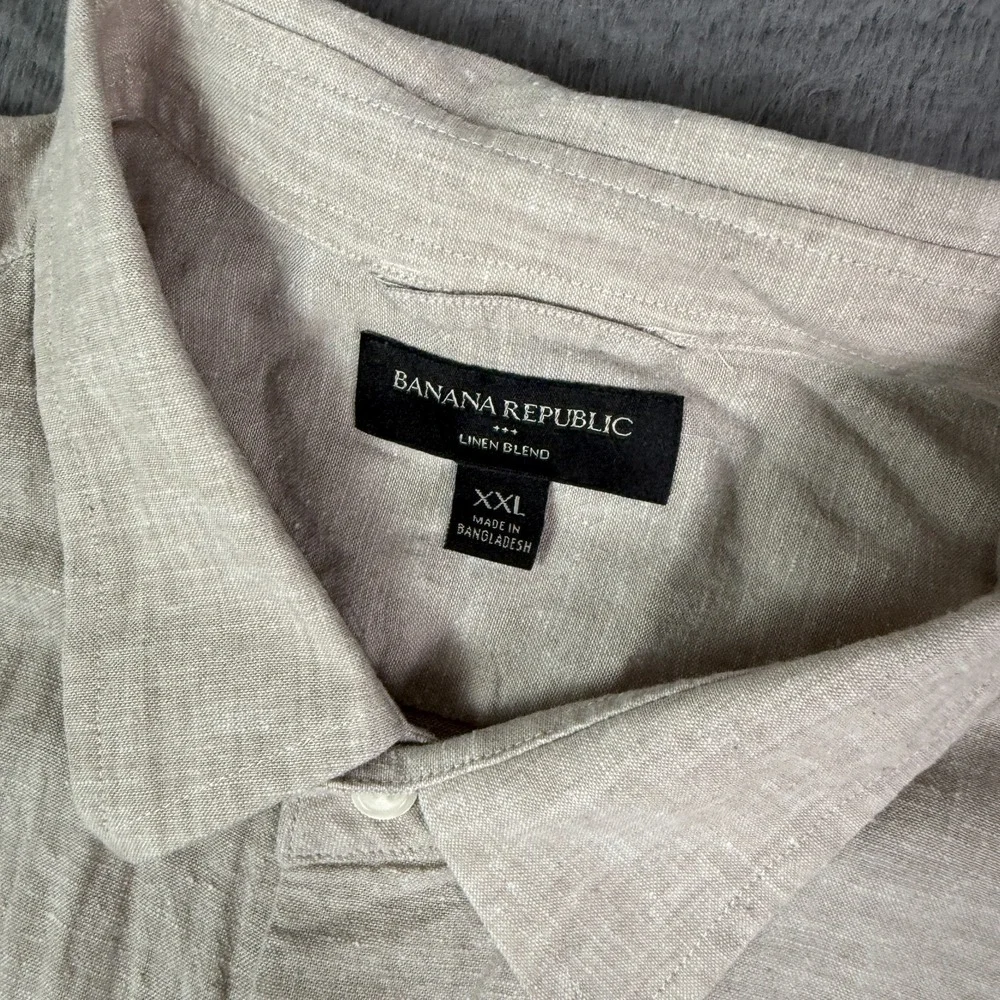 Banana Republic Shirt Mens 2XL Beige Long Sleeve Linen Blend Button Up Summer